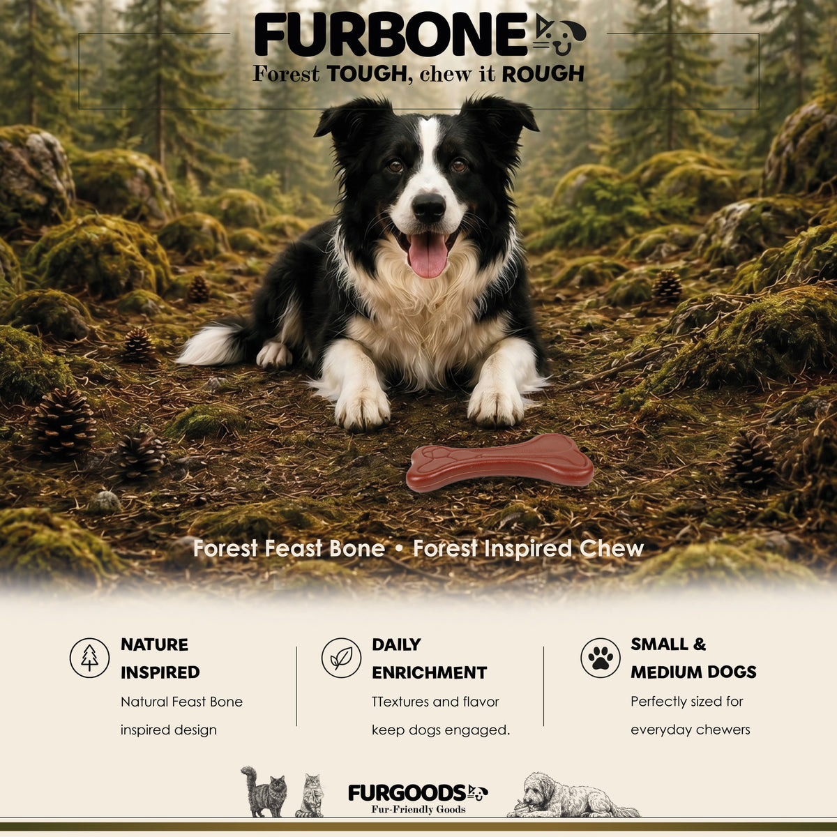 FURBONE Forest Feast Beef Flavored Nylon Dog Chew Bone, Small Medium Breeds
