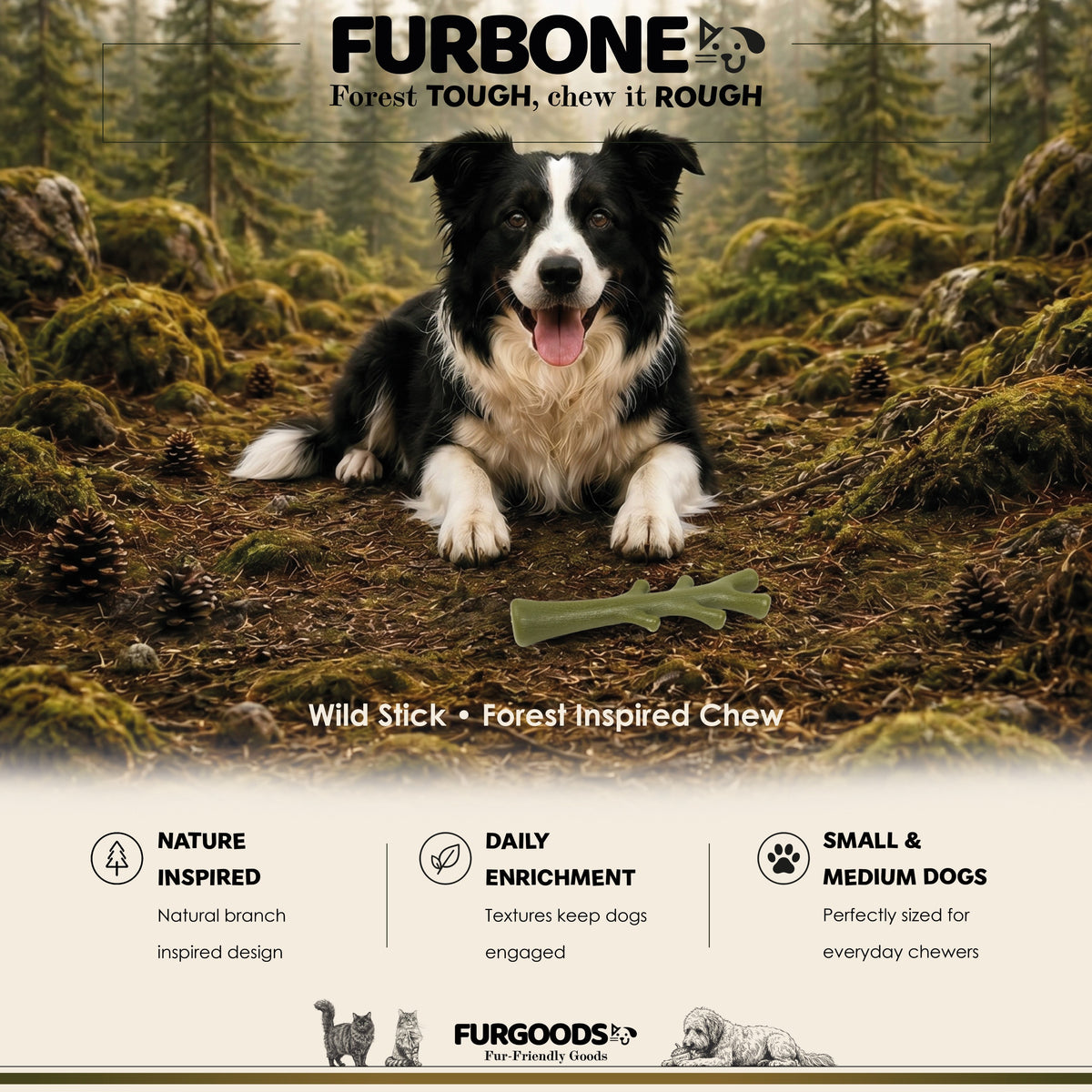 FURBONE Wild Stick Lammgeschmack Nylon-Hundeknochen, kleine & mittelgroße Rassen