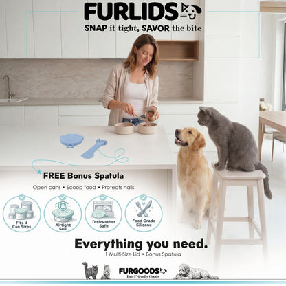 FURLIDS Blue Cat Dog Food Can Lid, Airtight Silicone Cover Spatula 1 Pack