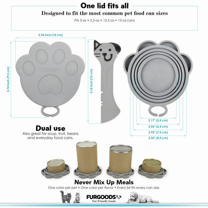 FURLIDS Grey Cat Dog Food Can Lid, Airtight Silicone Cover Spatula 1 Pack