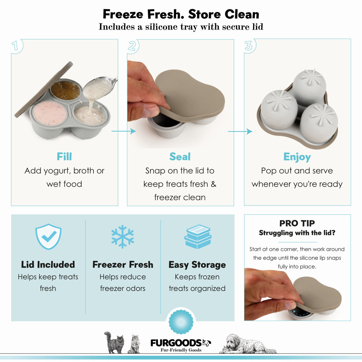 FURSICLE Pro Frozen Dog Treat Toy, befüllbarer Enrichment-Leckball mit Schale