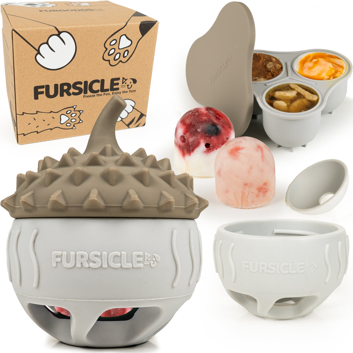 FURSICLE Pro Frozen Dog Treat Toy, befüllbarer Enrichment-Leckball mit Schale